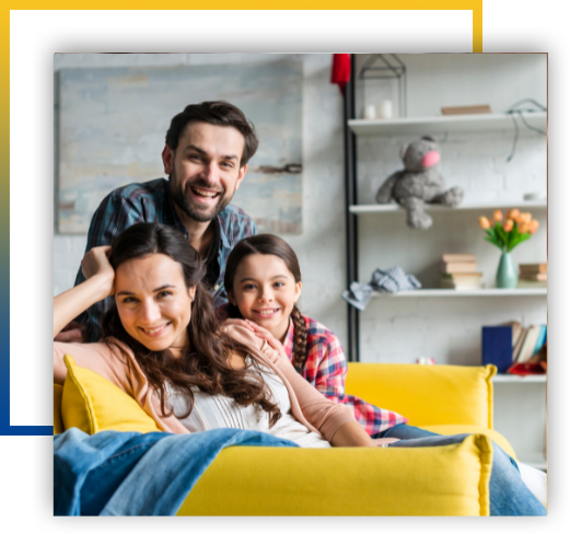 Joyful family enjoying time together in a living room