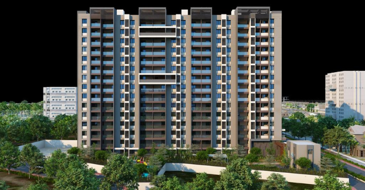 Street view of Swapnlok apartments during golden hour